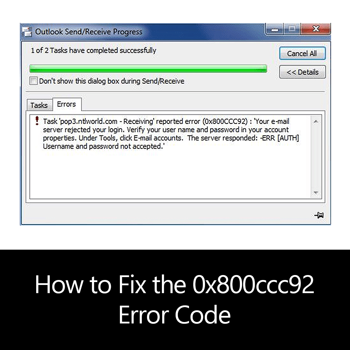 outlook state error #01x800cccx92