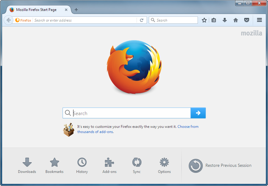 écran d'accueil firefox