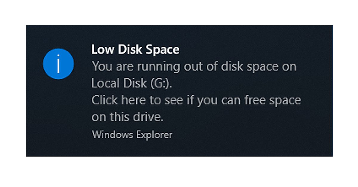 low disk space notification windows 10