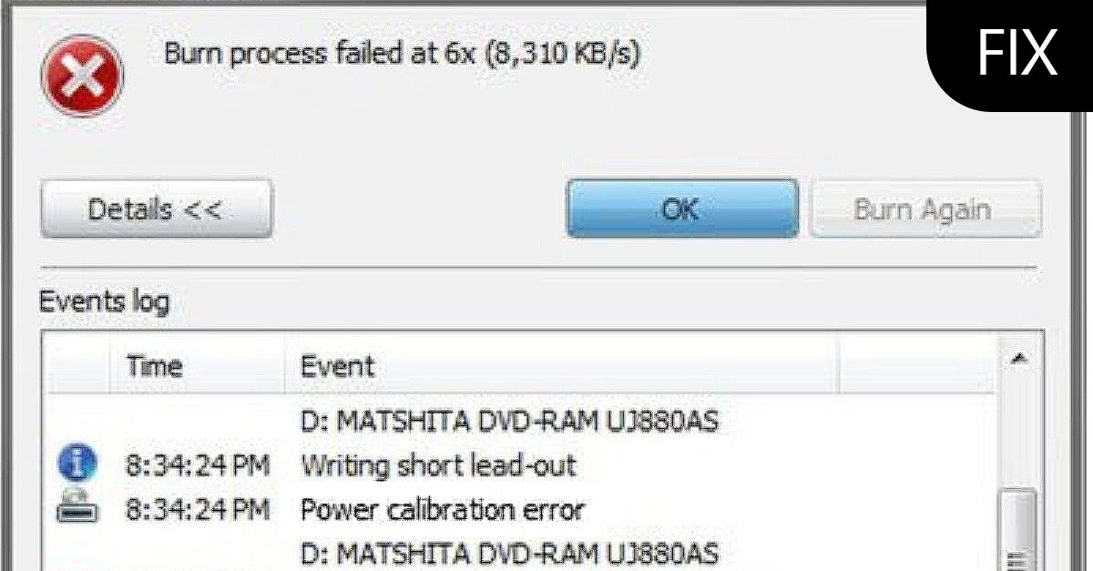 Power Calibration Error or Medium Speed Error when burning CD/DVD