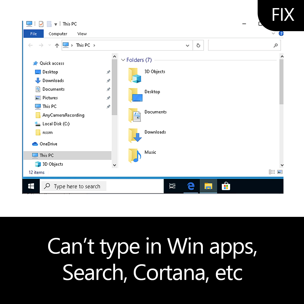 cant type in cortana