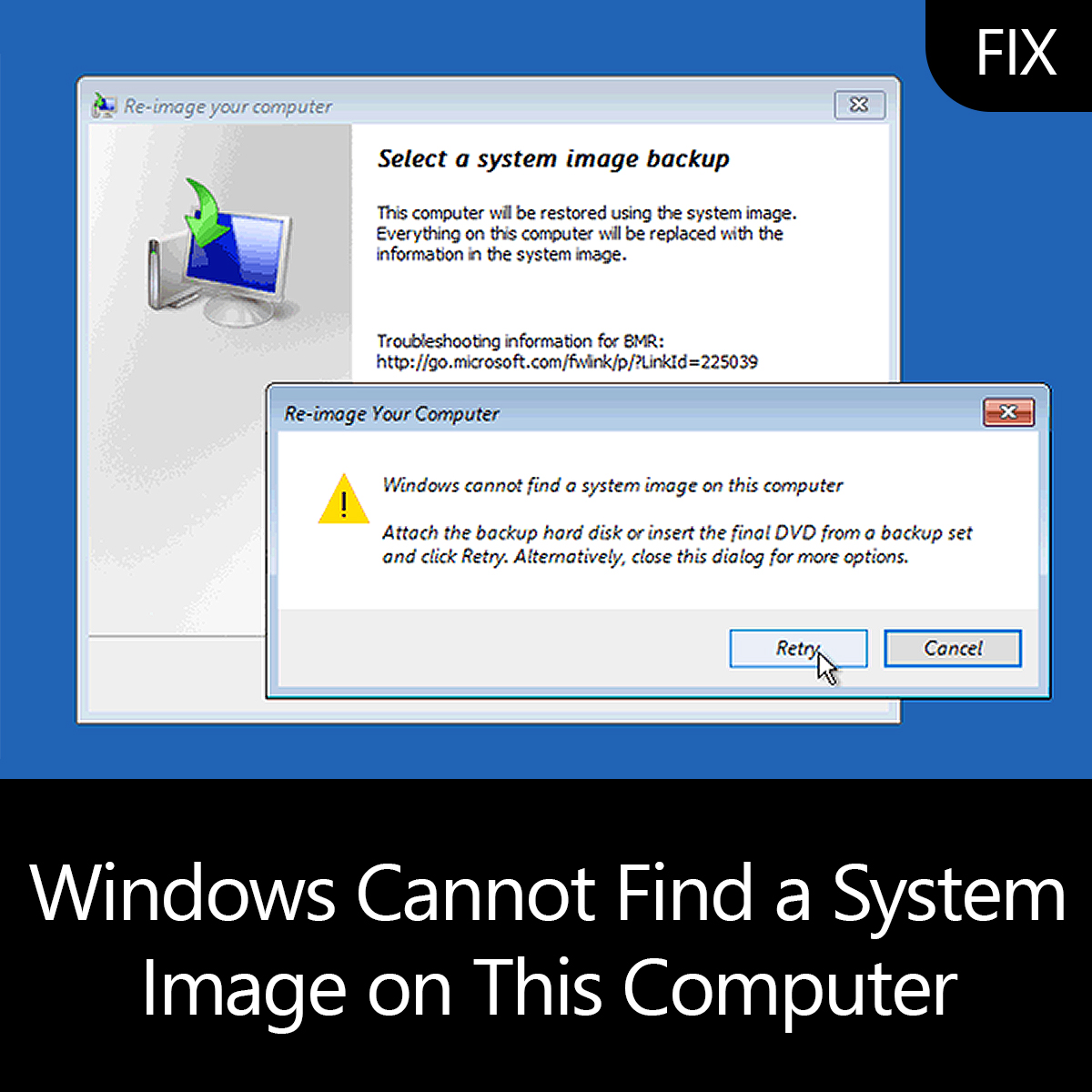 windows cannot find system image