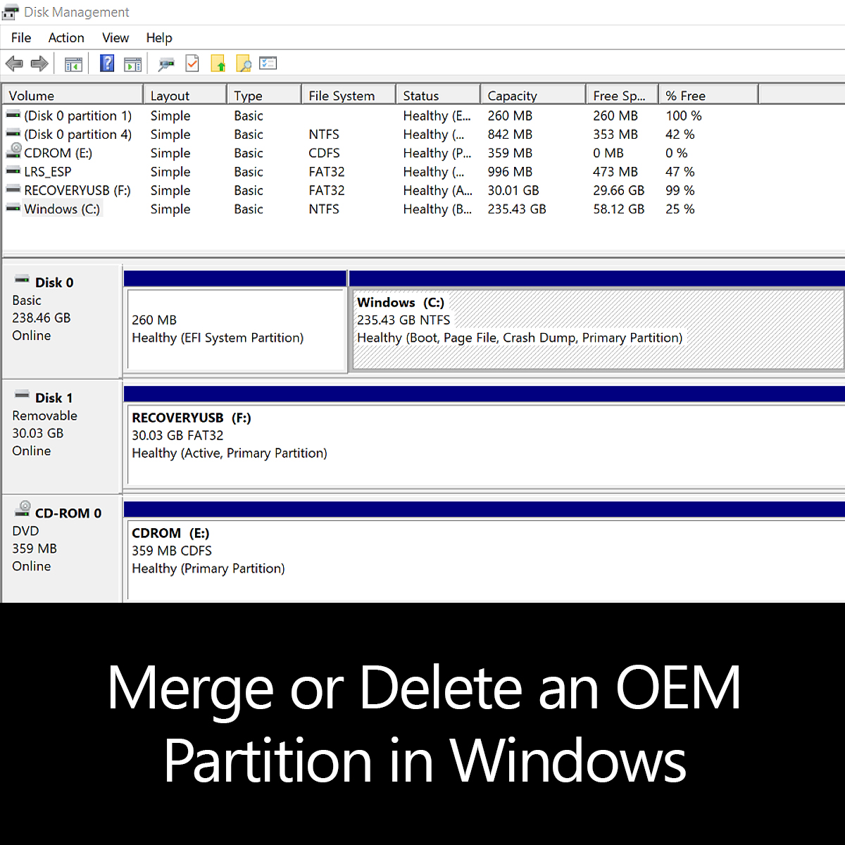 how to delete oem partition windows 10