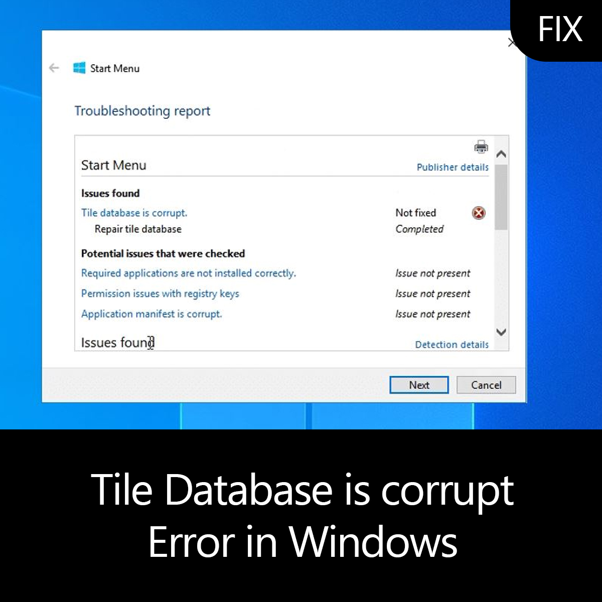 tile database corrupt windows 10