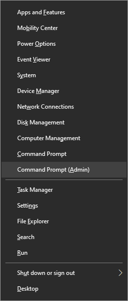 Windows menu command prompt admin