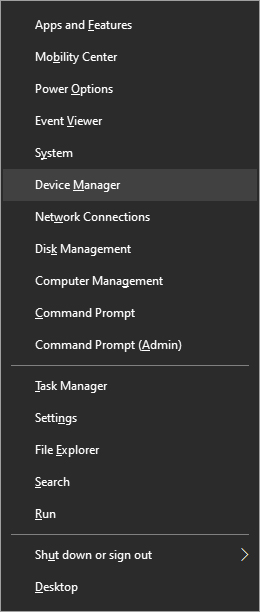 Windows menu device manager