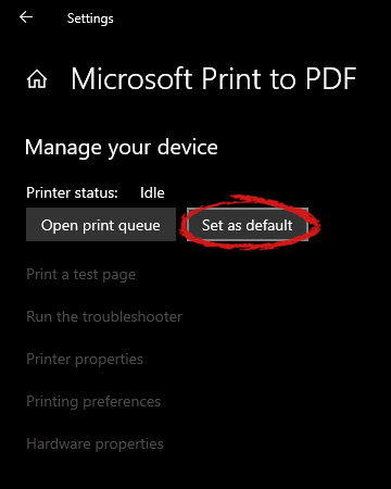 Windows settings printer setting