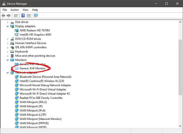 device manager hidden device shown