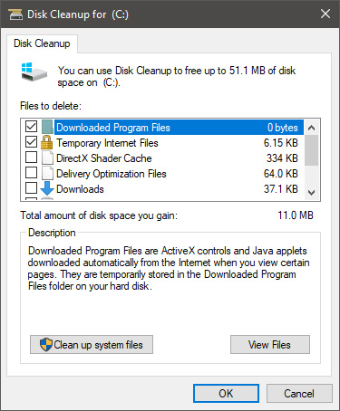 disk cleanup section chooser