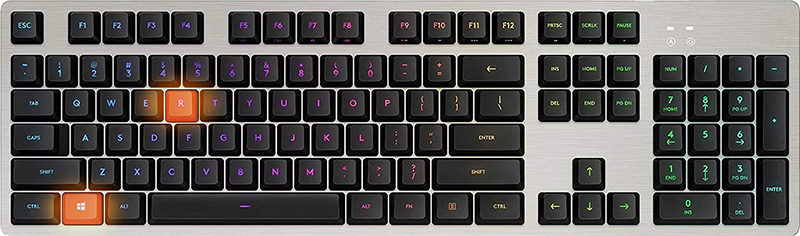Tastatur mit Fenstern und r markiert