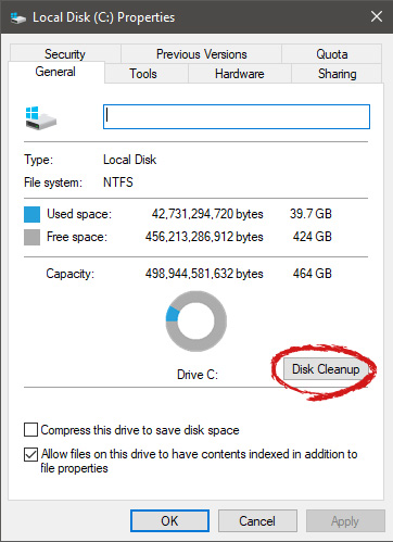 local disk properties cleanup