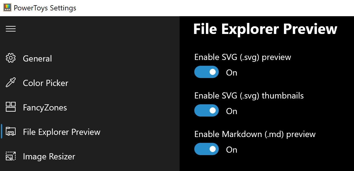 power toys settings file explorer