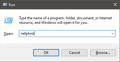 run dialog with netplwiz typed in