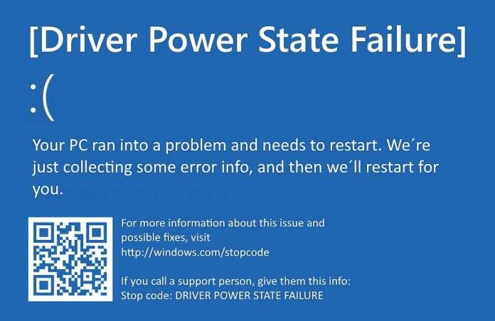 Blue screen of death driver power state failure