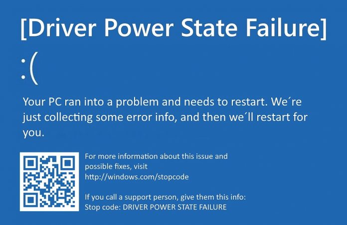 Blue screen of death driver power state storing