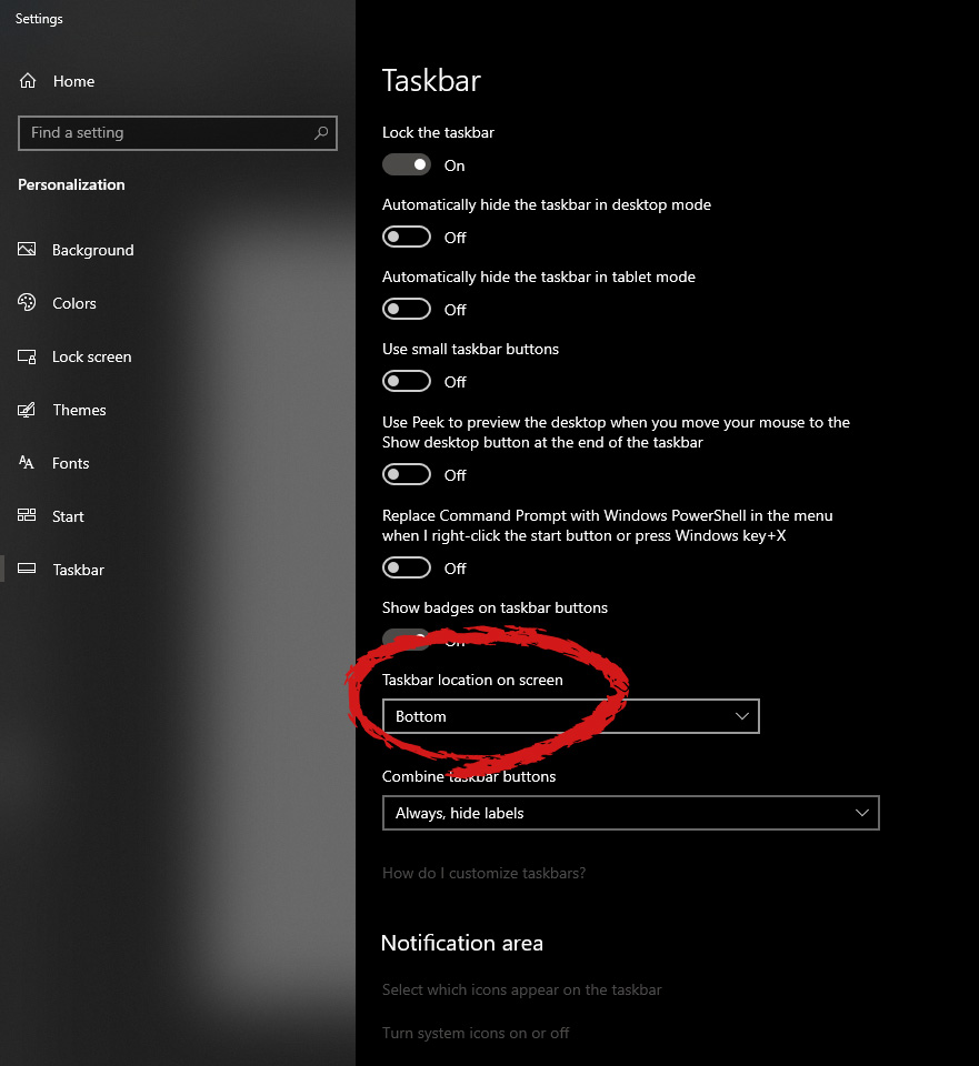 taskbar location chooser