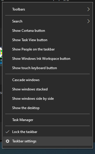 taskbar settings menu