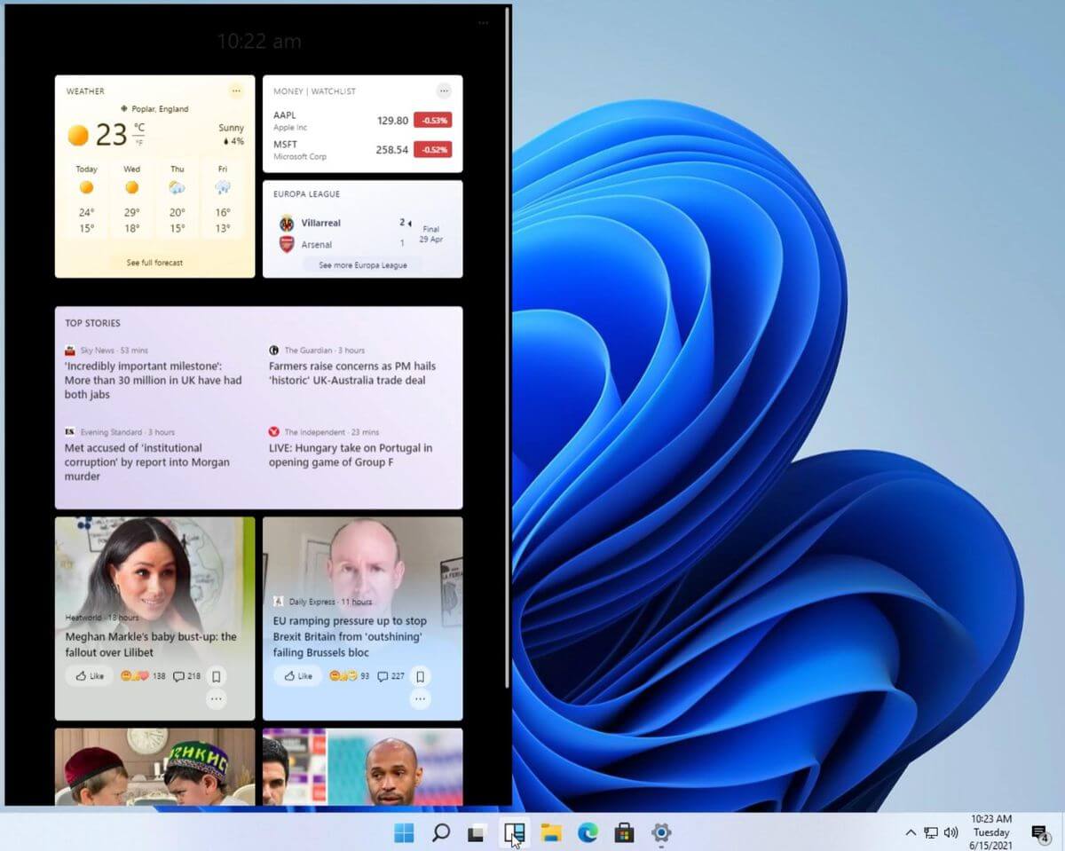 Barra dei widget di Windows 11