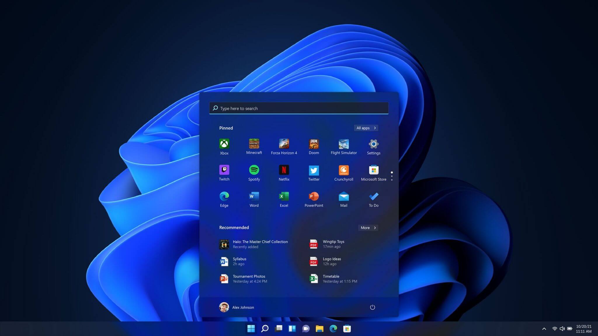 Winodws 11 start menu