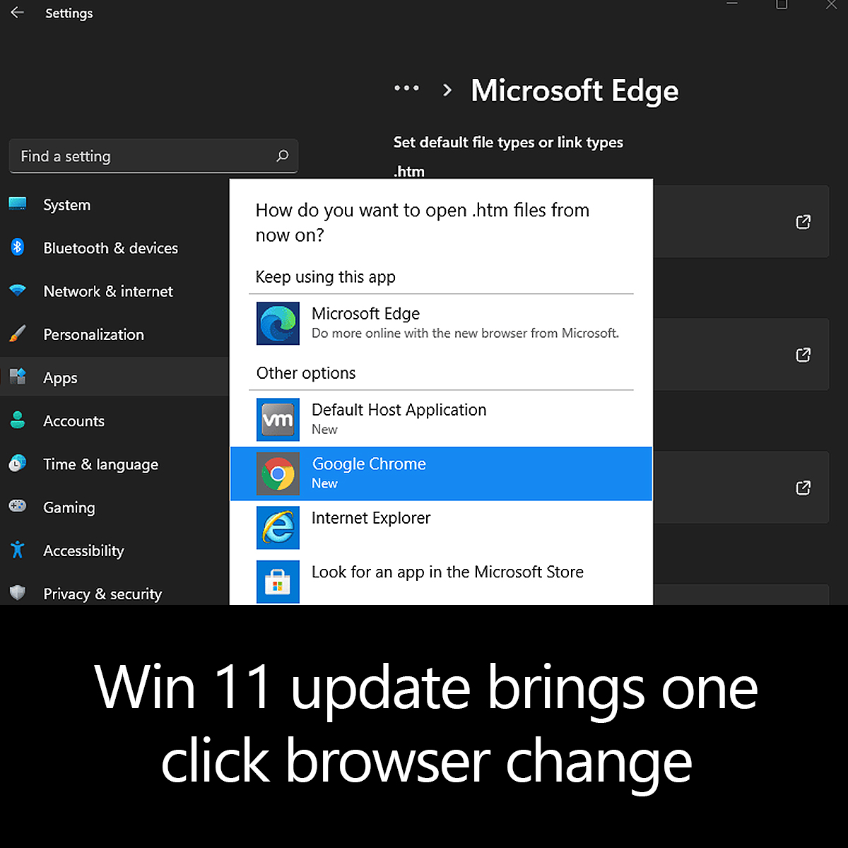 Win 11 update brings one click browser change