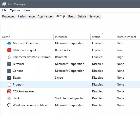 Program inside task manager