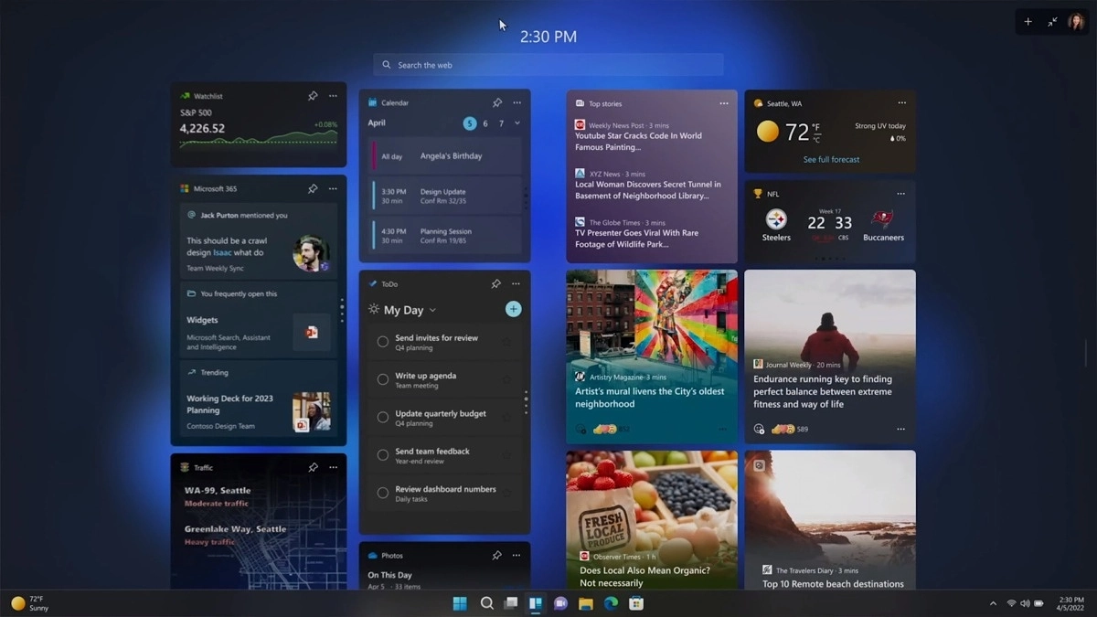 Windows 11 novos recursos widgets de tela cheia