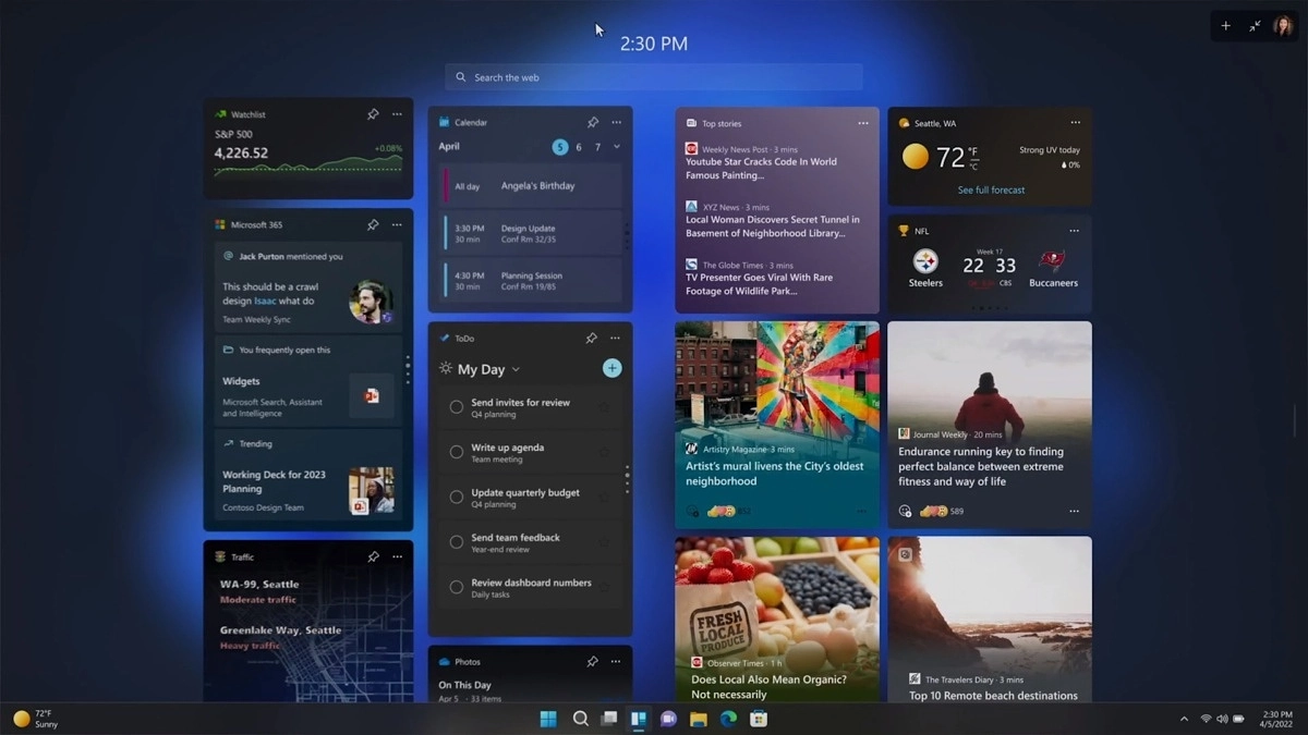 windows 11 new fetures full screen widgets