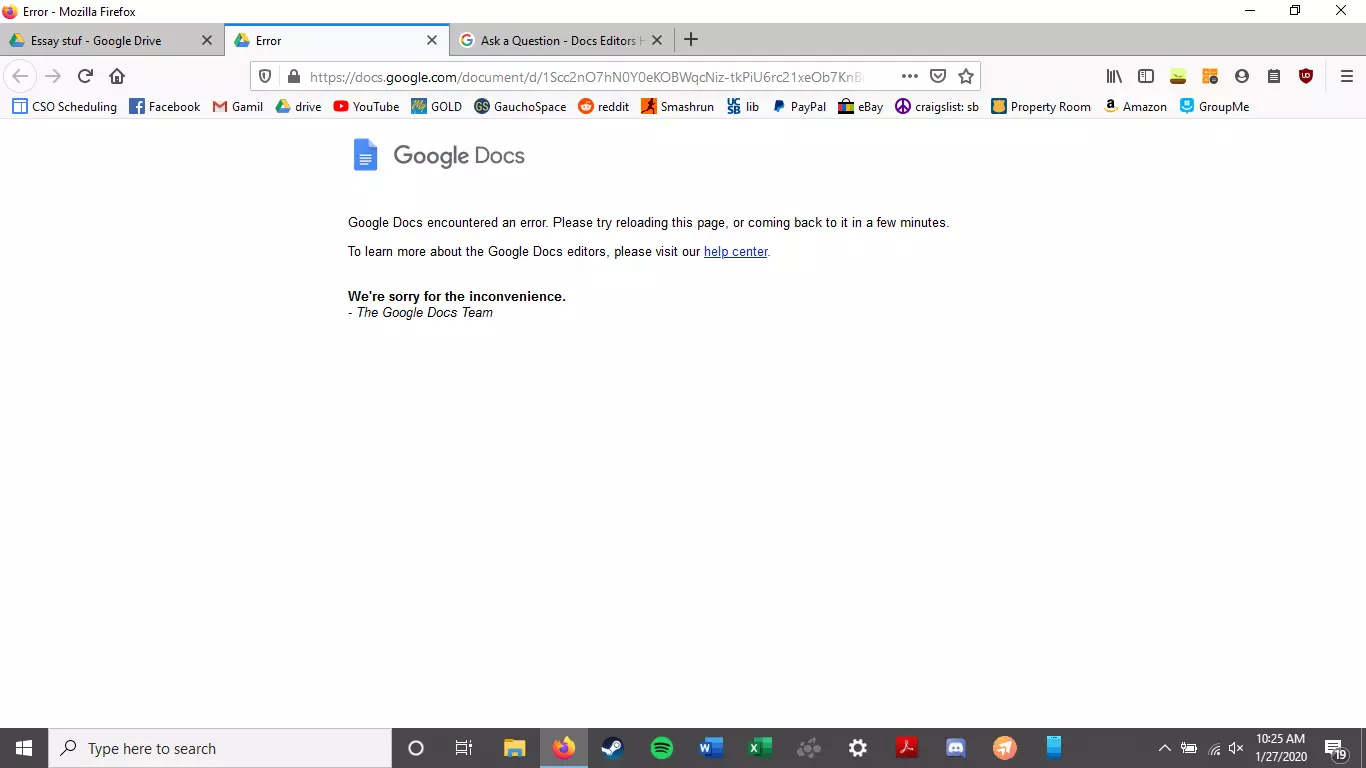 error del documento de Google