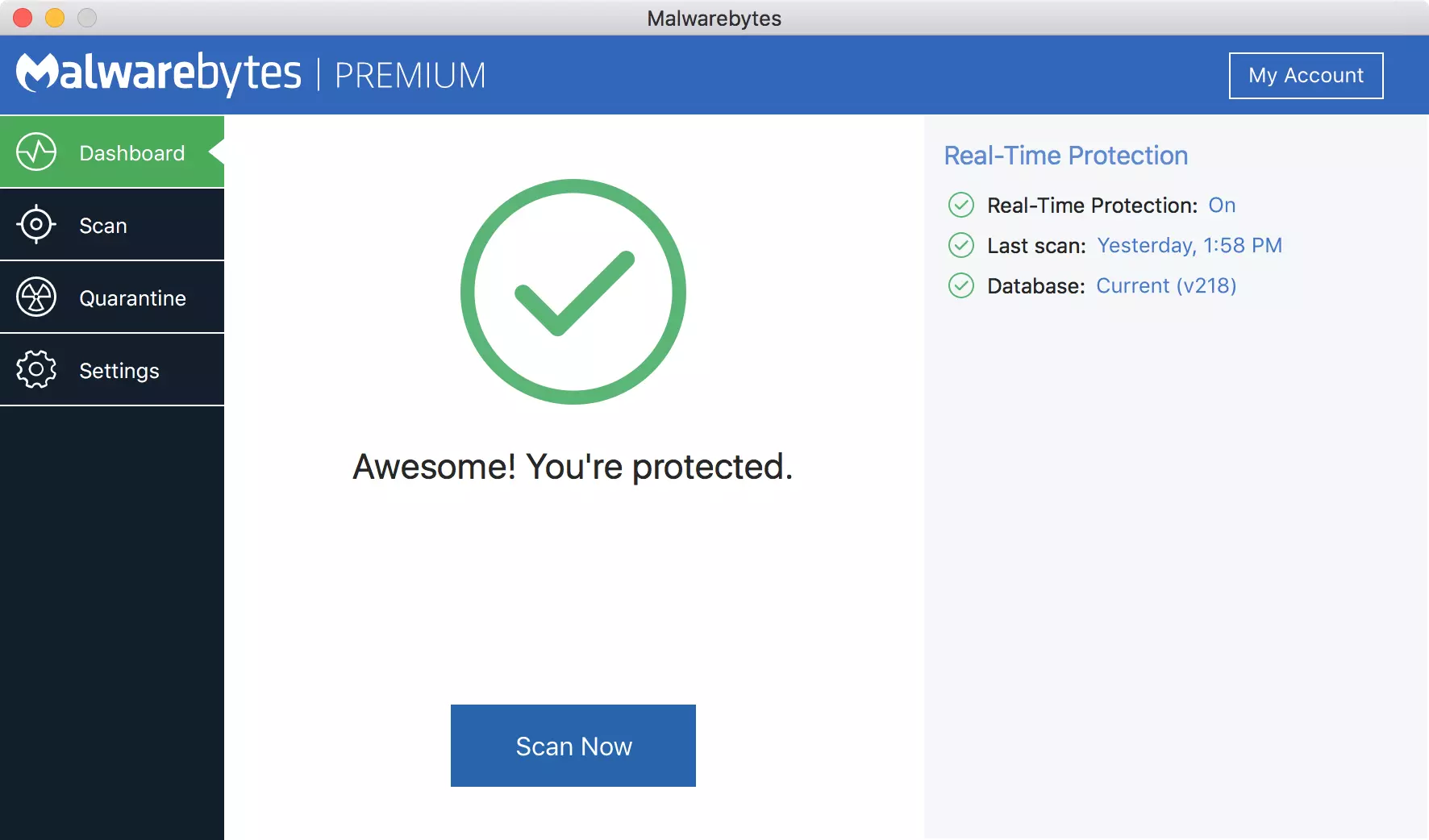 schermata di malwarebytes